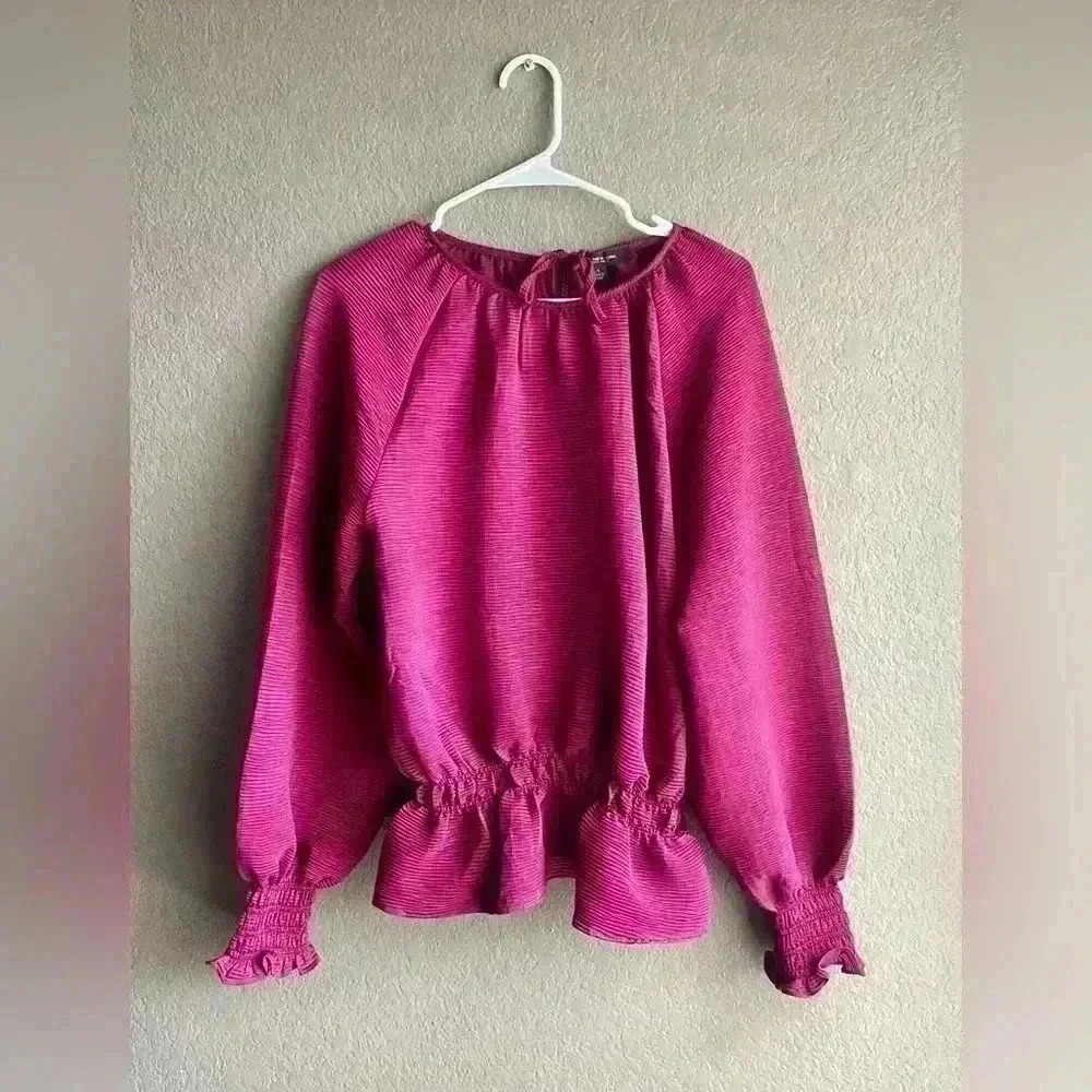 Marc New York‎ Burgundy Peasant Top Long Sleeve Shirt Size Small